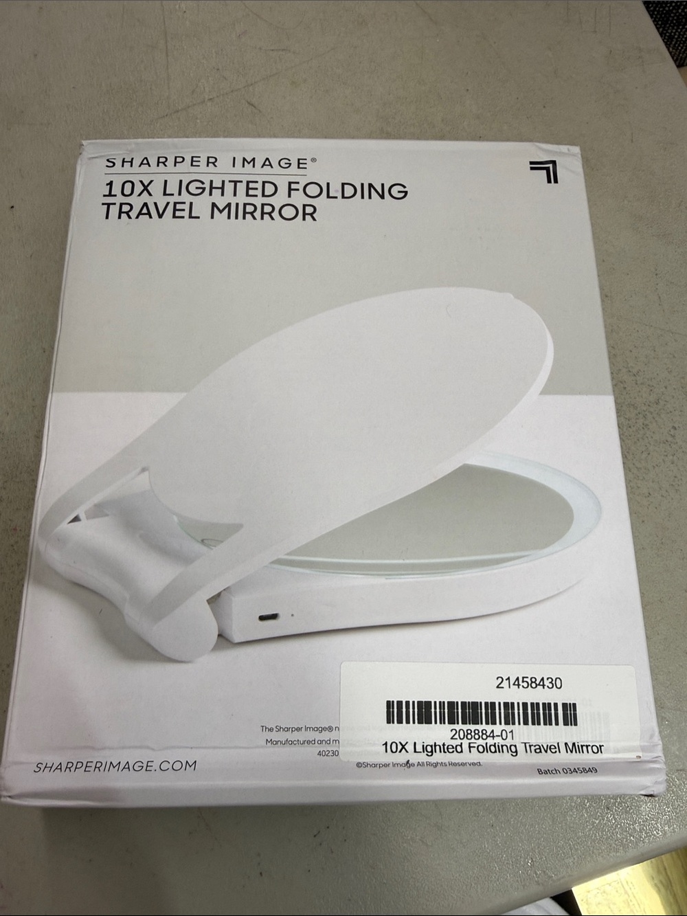 Sharper Image White 10X Lighted Folding Travel Mirror New in Box